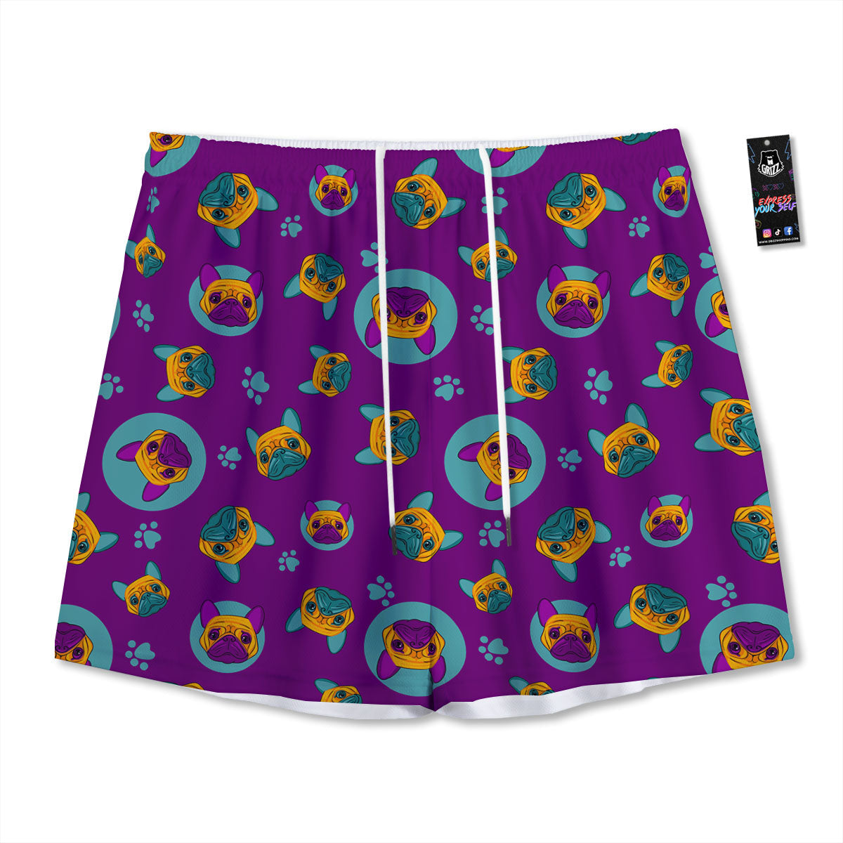 Boston Terrier Purple Print Pattern Mesh Shorts