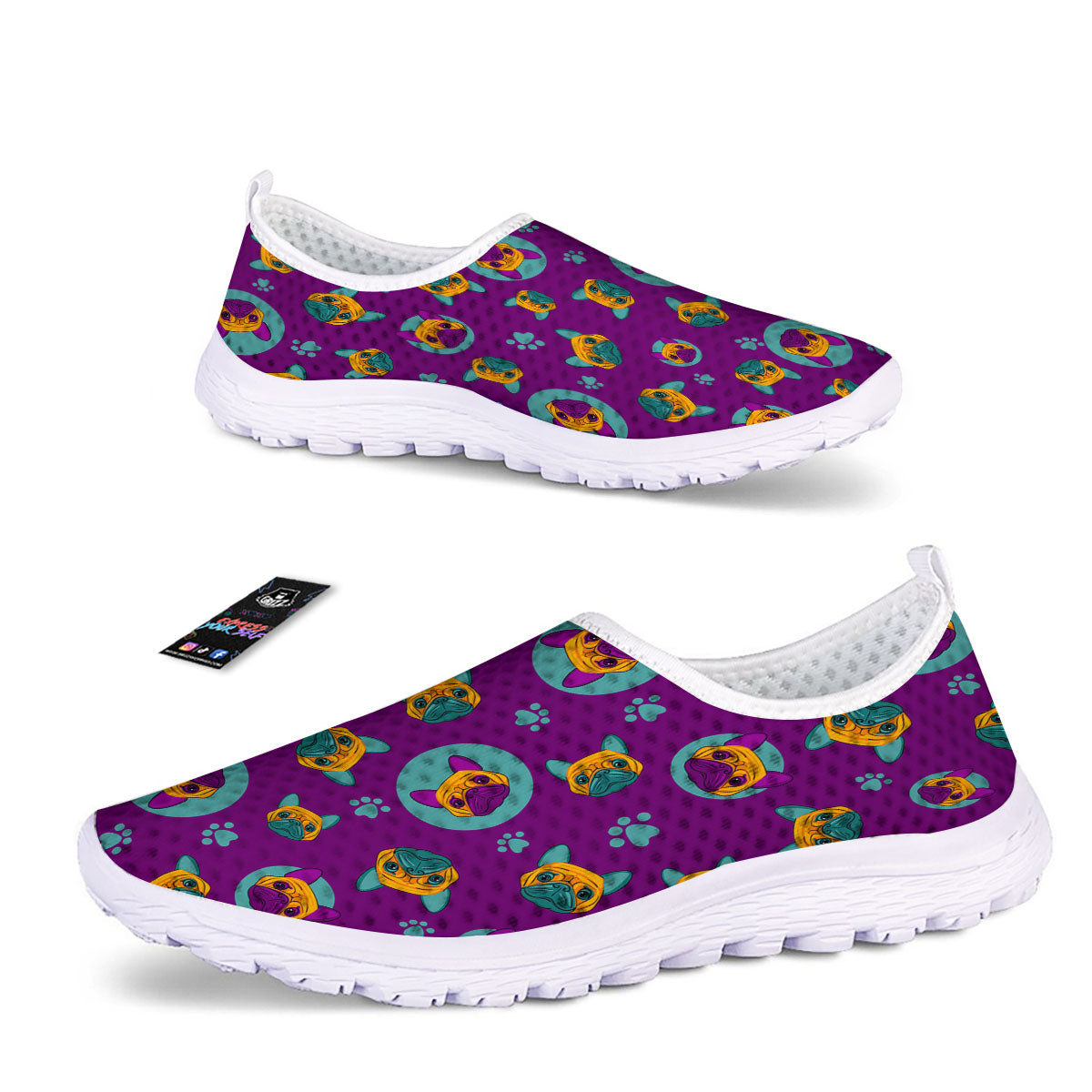 Boston Terrier Purple Print Pattern Nurse Shoes-grizzshop