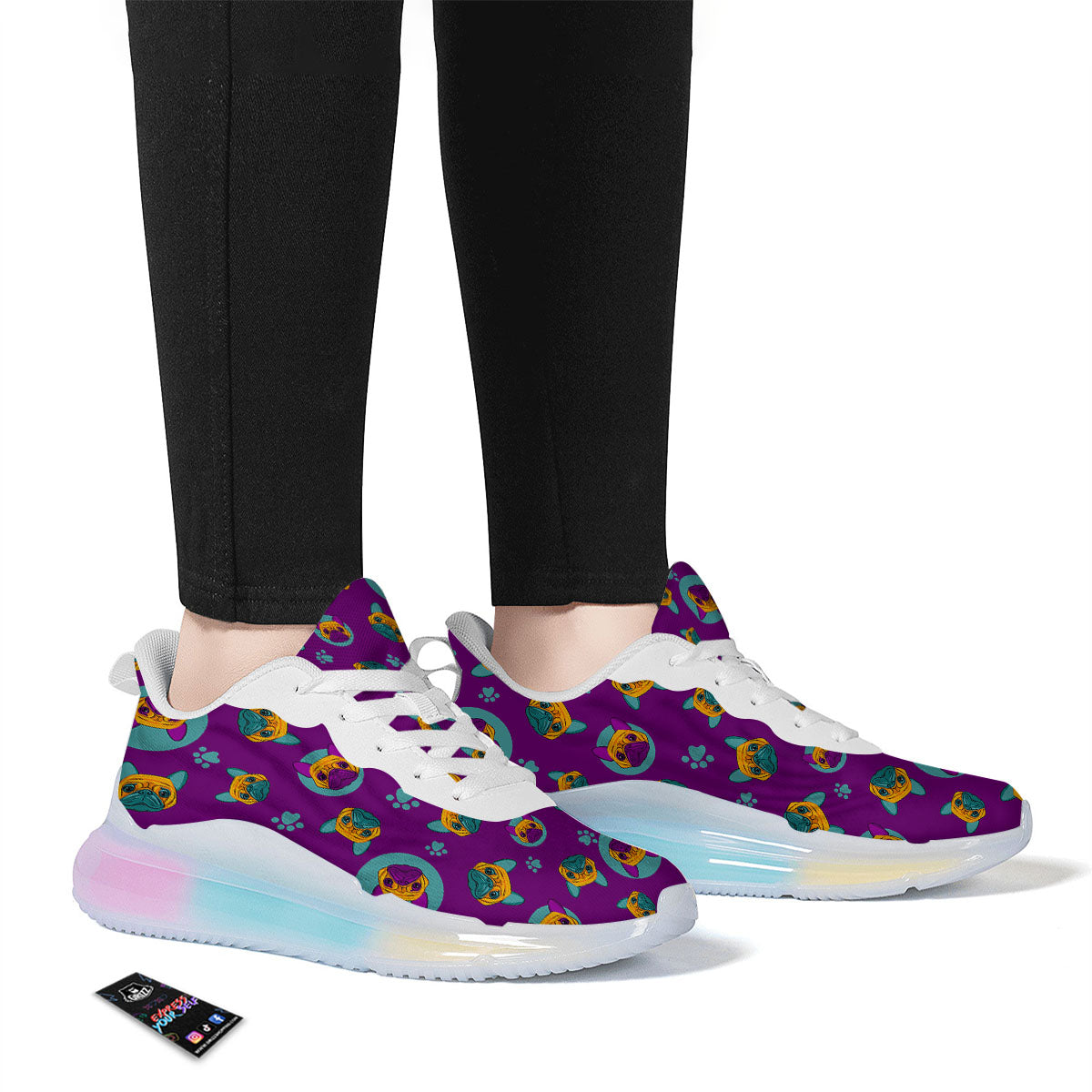 Boston Terrier Purple Print Pattern Running Sneakers-grizzshop