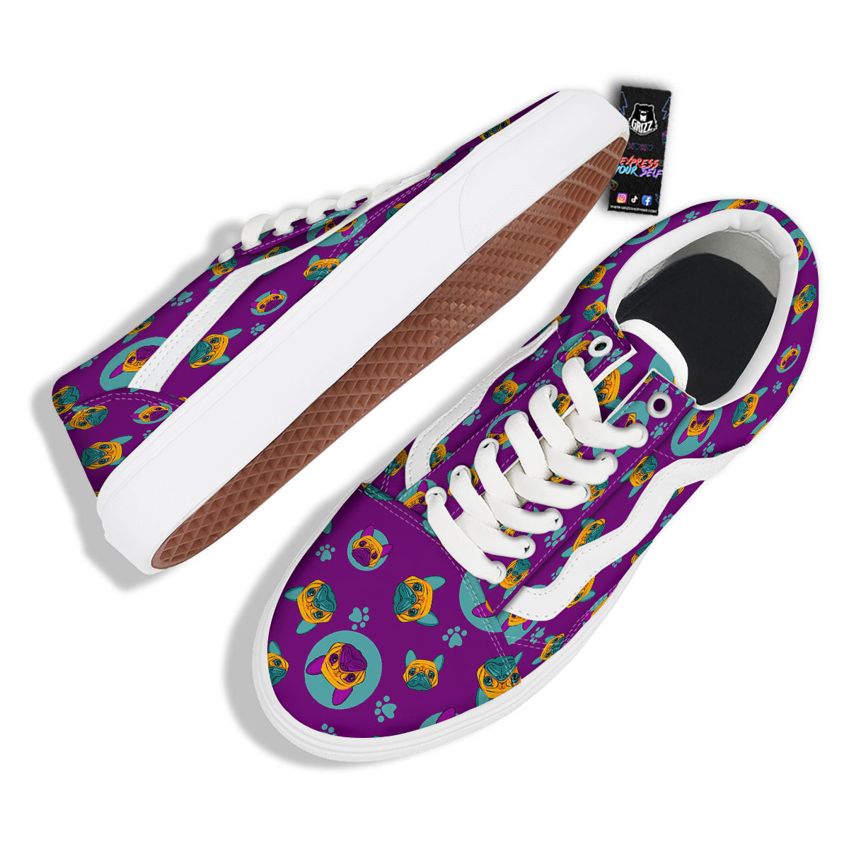 Boston Terrier Purple Print Pattern Skate Shoes-grizzshop