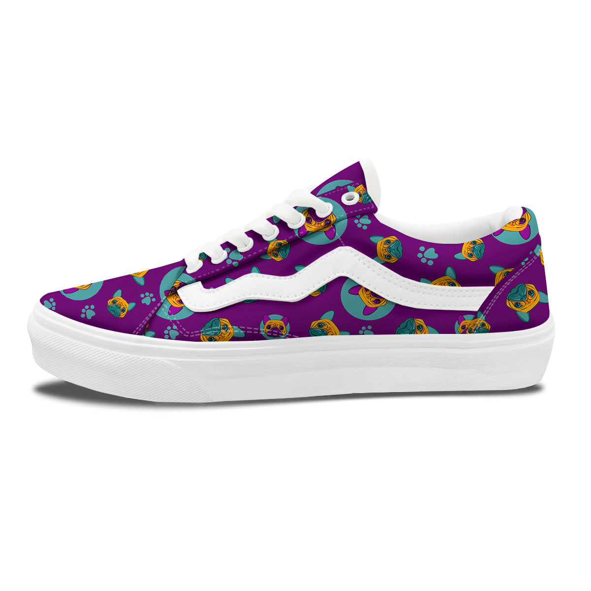 Boston Terrier Purple Print Pattern Skate Shoes-grizzshop