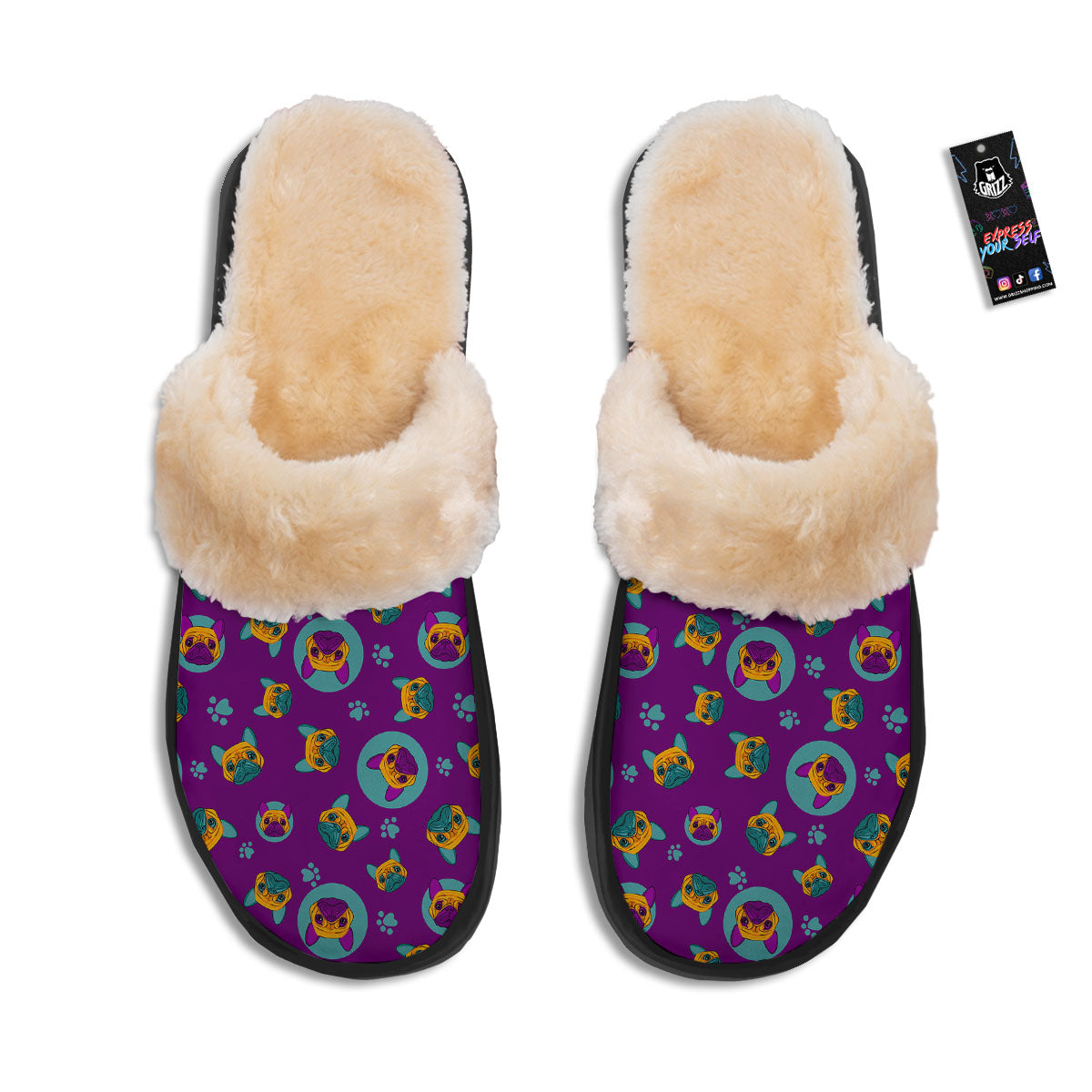 Boston Terrier Purple Print Pattern Slippers-grizzshop