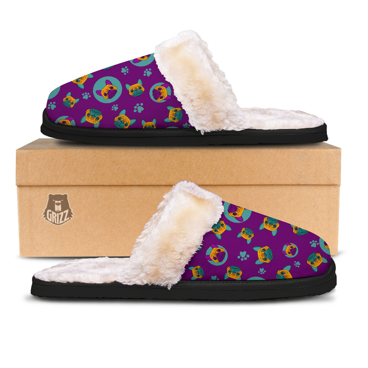 Boston Terrier Purple Print Pattern Slippers-grizzshop
