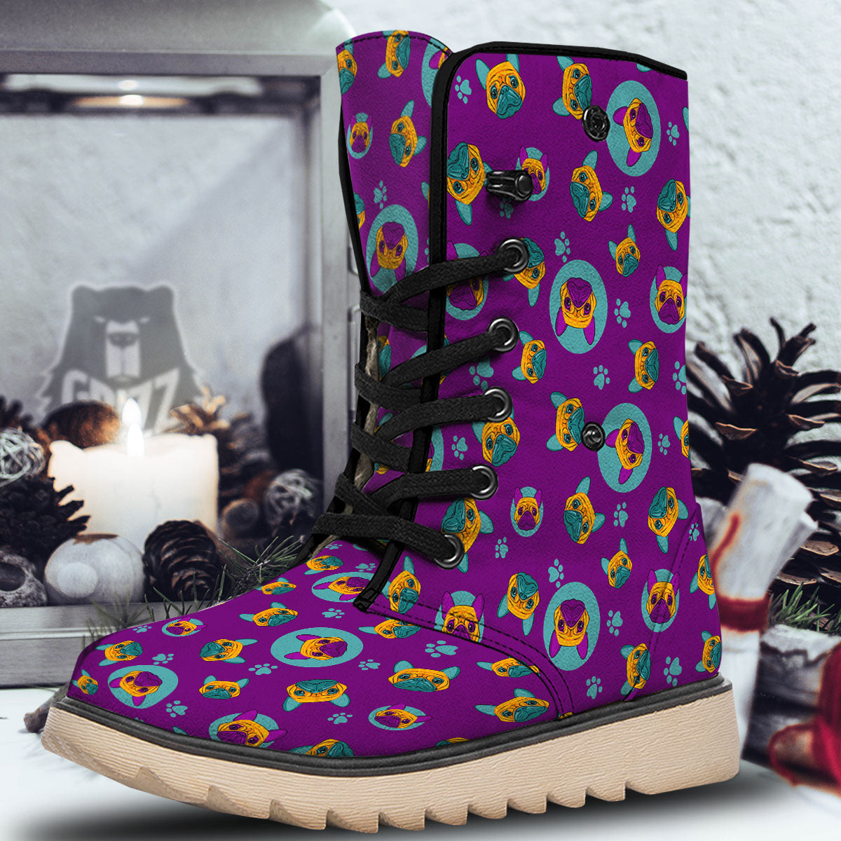 Boston Terrier Purple Print Pattern Snow Boots-grizzshop