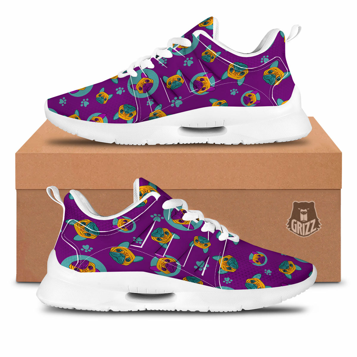 Boston Terrier Purple Print Pattern Tennis Shoes-grizzshop