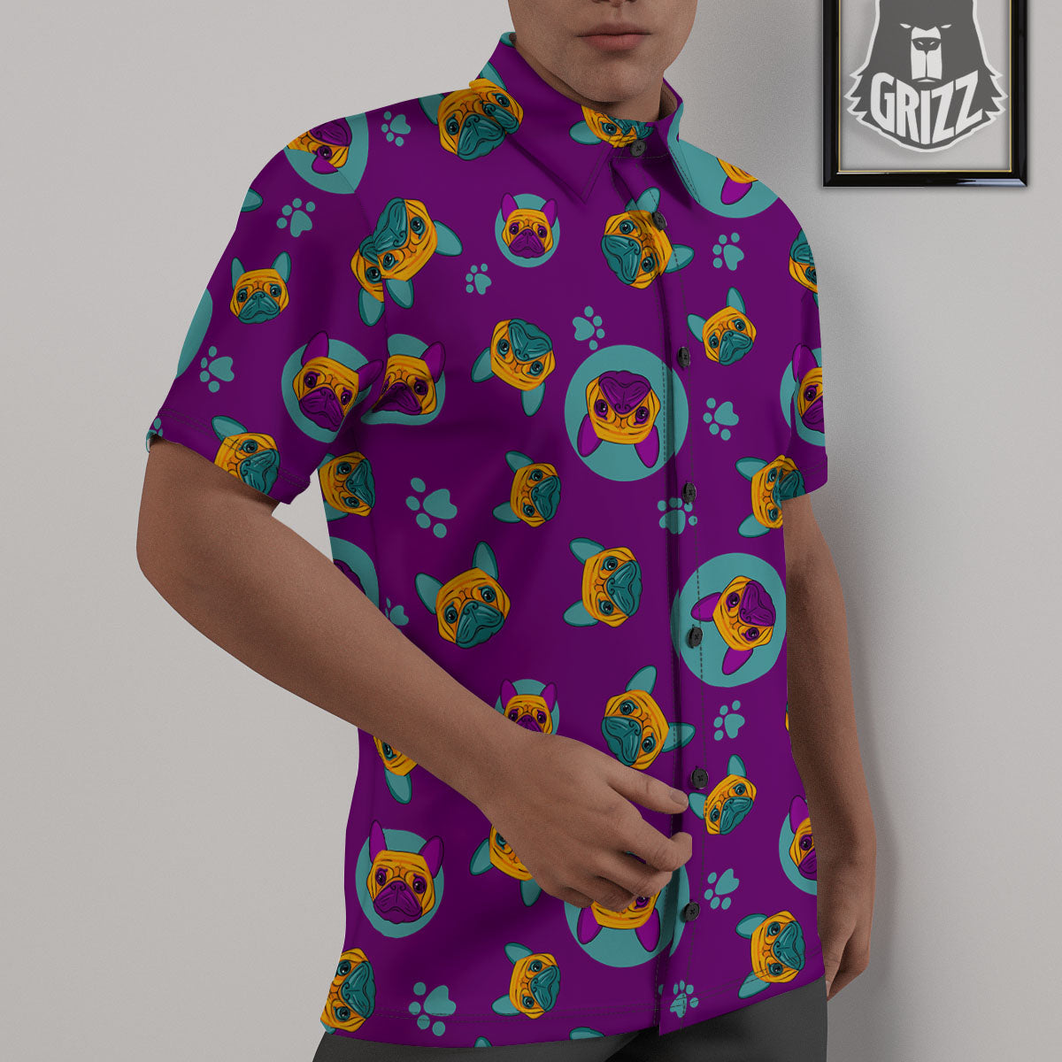 Boston Terrier Purple Print Pattern Untucked Shirts-grizzshop