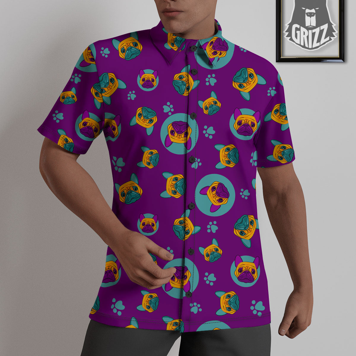 Boston Terrier Purple Print Pattern Untucked Shirts-grizzshop