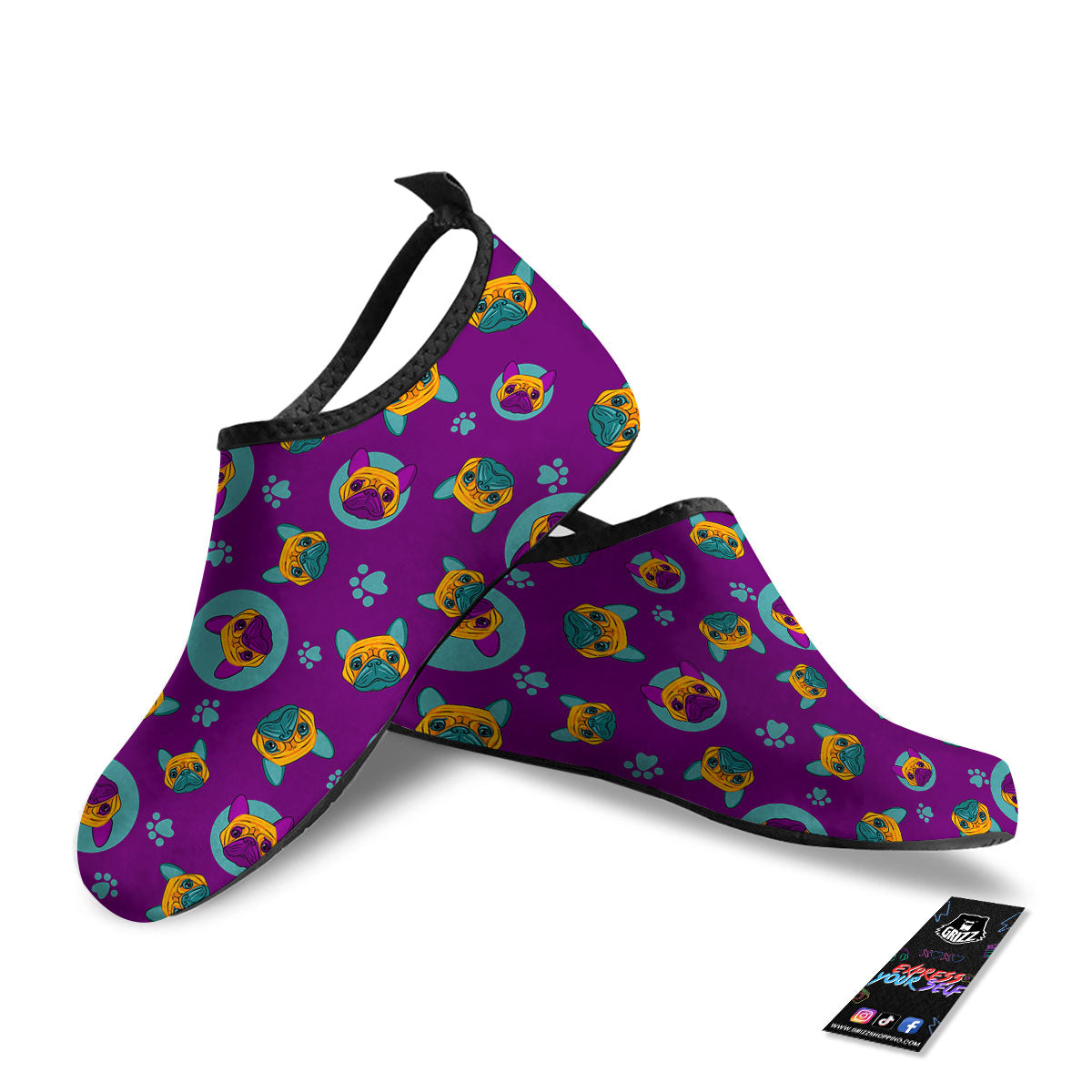 Boston Terrier Purple Print Pattern Water Shoes-grizzshop