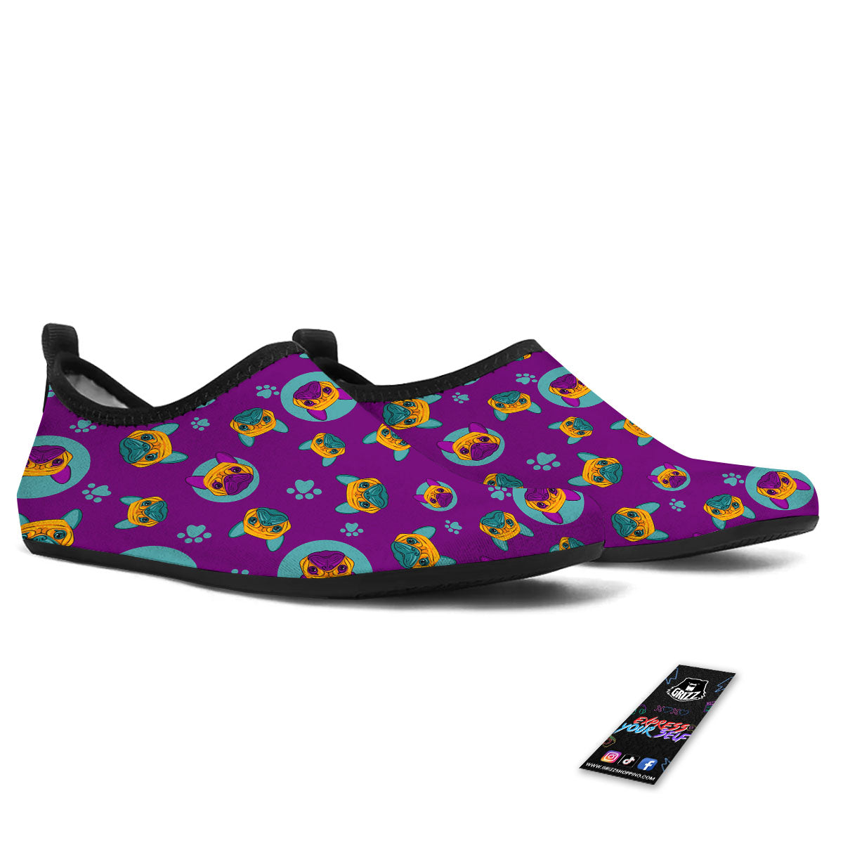 Boston Terrier Purple Print Pattern Water Shoes-grizzshop