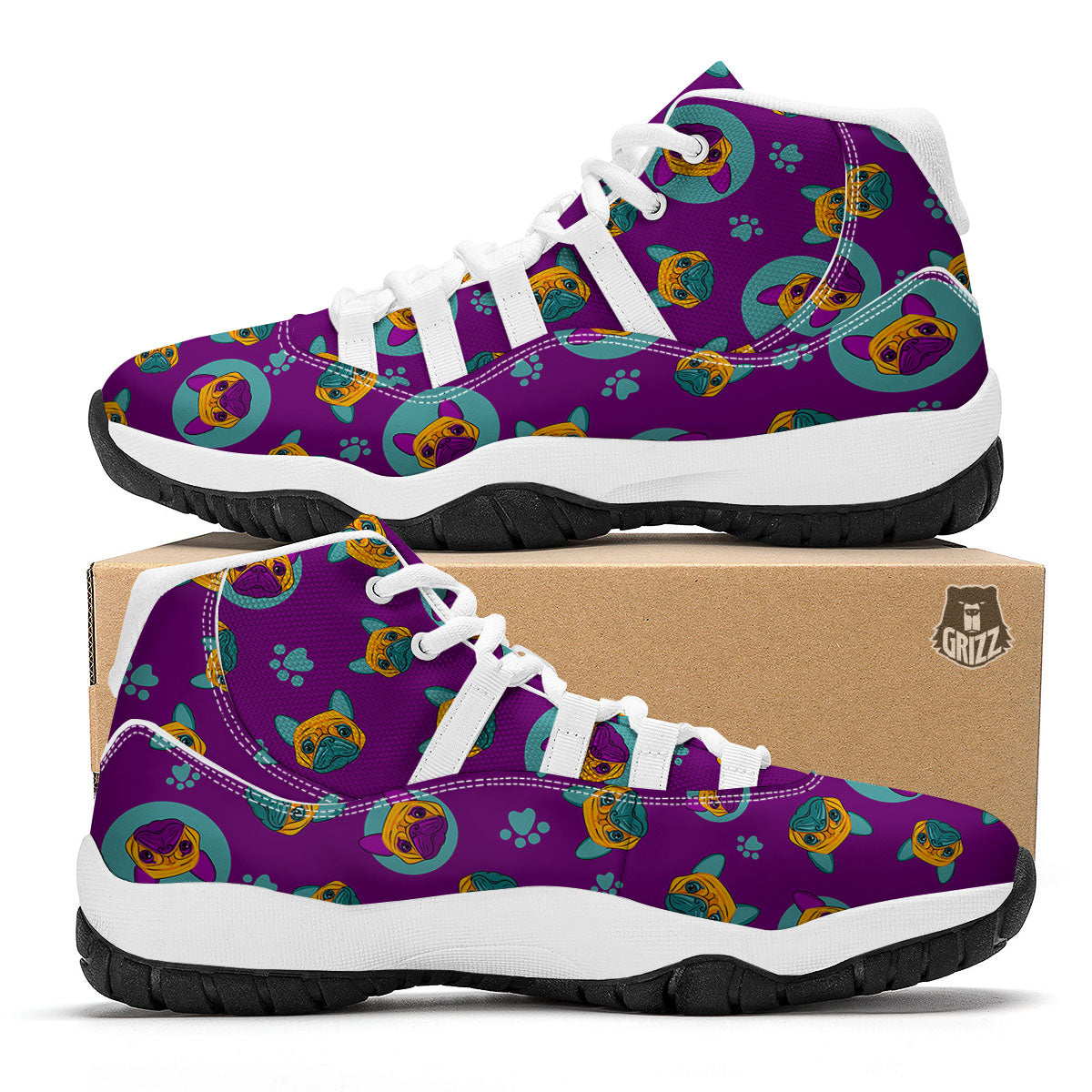 Boston Terrier Purple Print Pattern White Bball Shoes-grizzshop