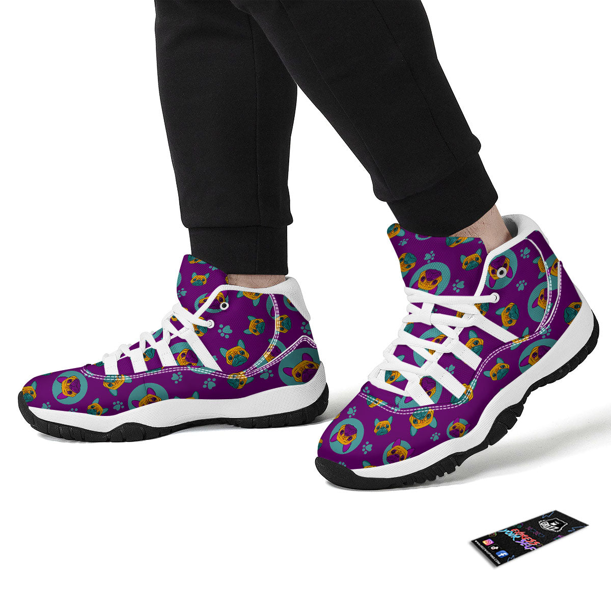 Boston Terrier Purple Print Pattern White Bball Shoes-grizzshop