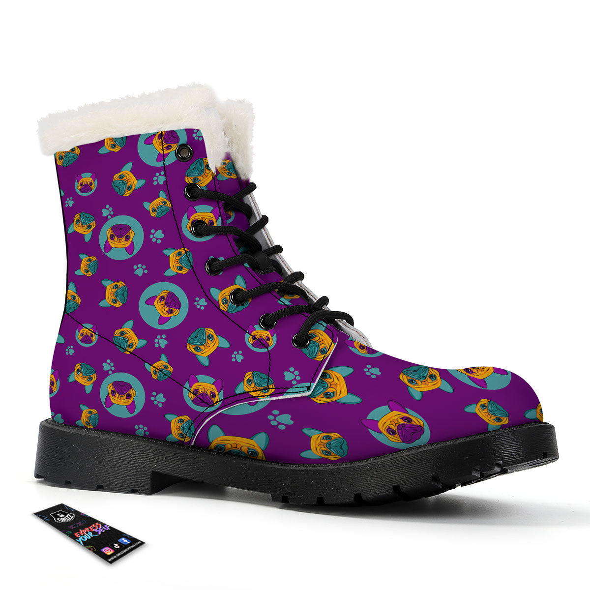 Boston Terrier Purple Print Pattern Winter Boots-grizzshop