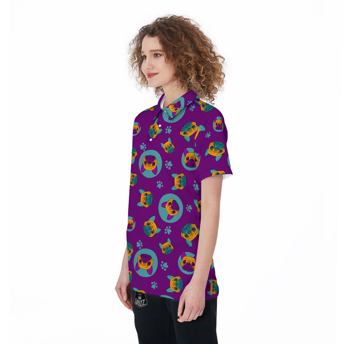 Boston Terrier Purple Print Pattern Women's Golf Shirts-grizzshop