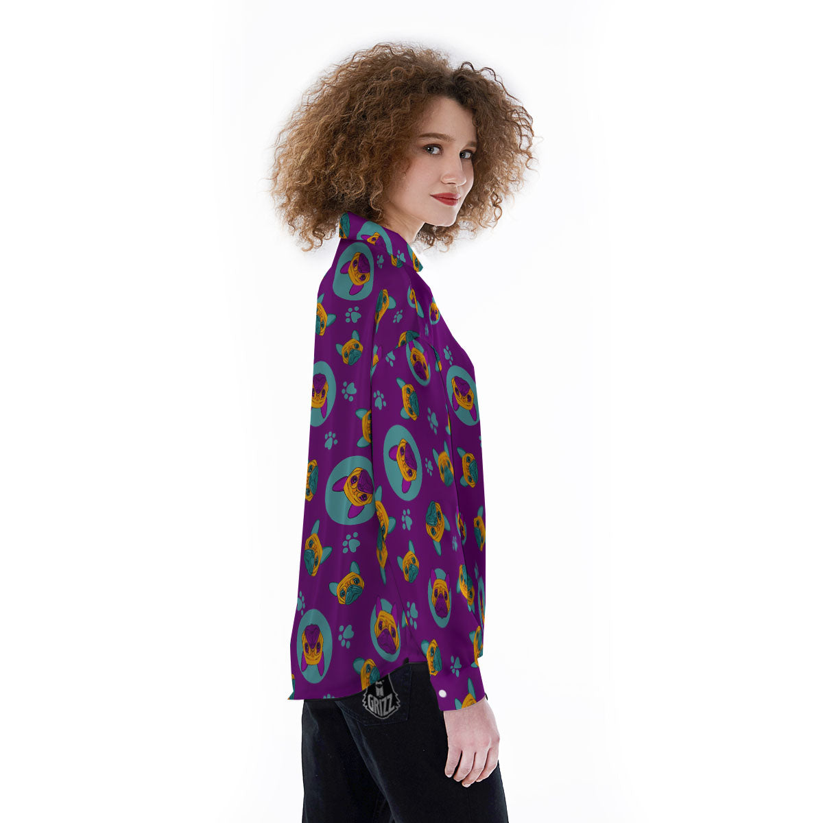 Boston Terrier Purple Print Pattern Women's Long Sleeve Shirts-grizzshop