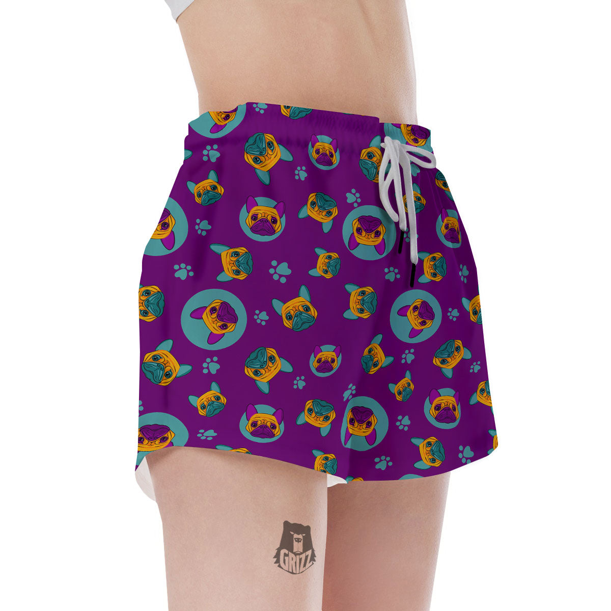 Boston Terrier Purple Print Pattern Women's Shorts-grizzshop