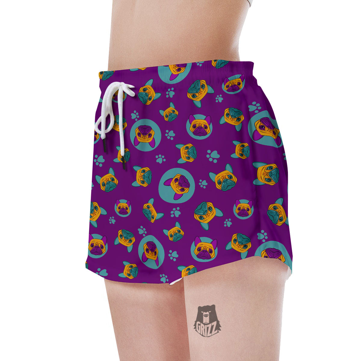 Boston Terrier Purple Print Pattern Women's Shorts-grizzshop