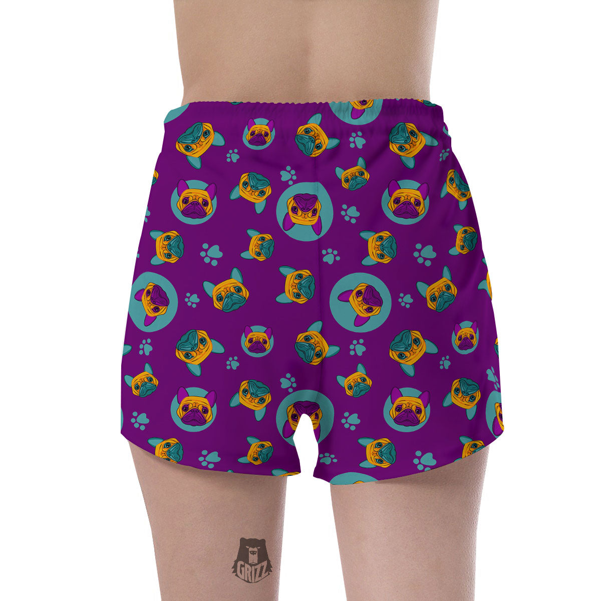 Boston Terrier Purple Print Pattern Women's Shorts-grizzshop