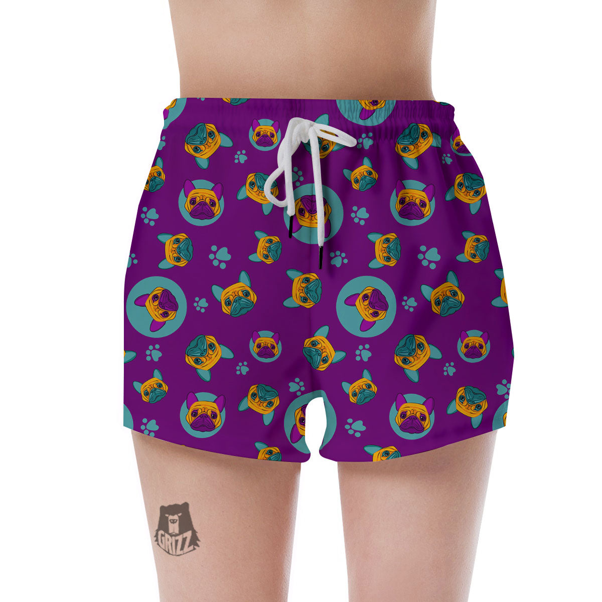 Boston Terrier Purple Print Pattern Women's Shorts-grizzshop
