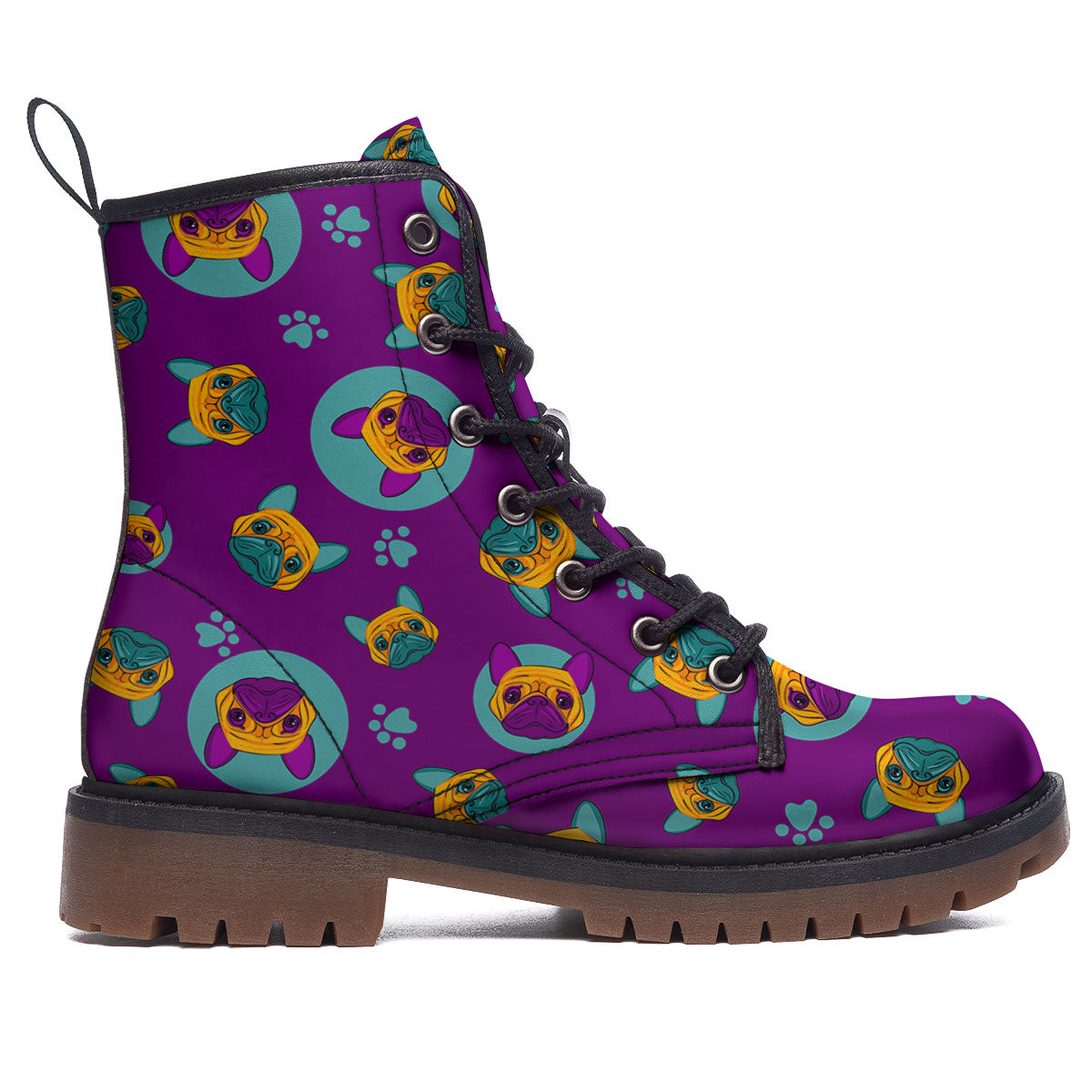 Boston Terrier Purple Print Pattern Work Boots-grizzshop
