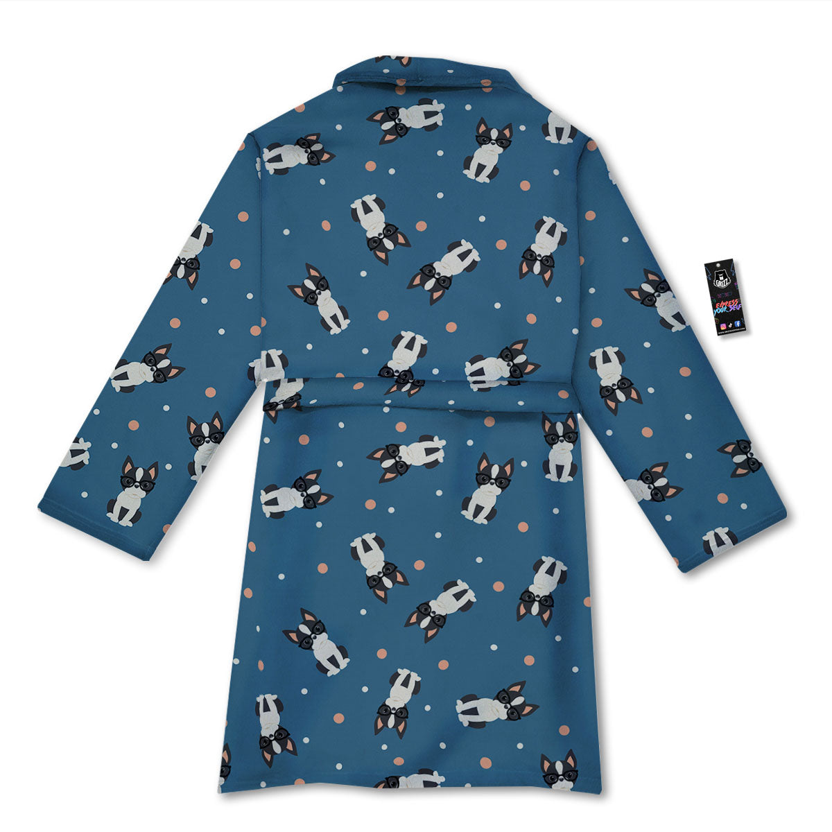 Boston Terrier Wearing Glasses Print Bathrobe-grizzshop