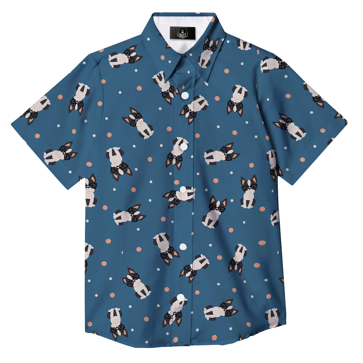 Boston Terrier Wearing Glasses Print Button Up Shirt-grizzshop