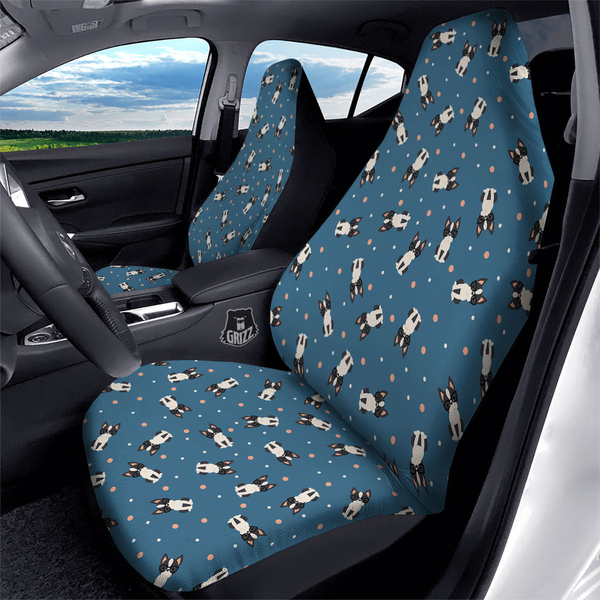 Boston Terrier Wearing Glasses Print Car Seat Covers-grizzshop