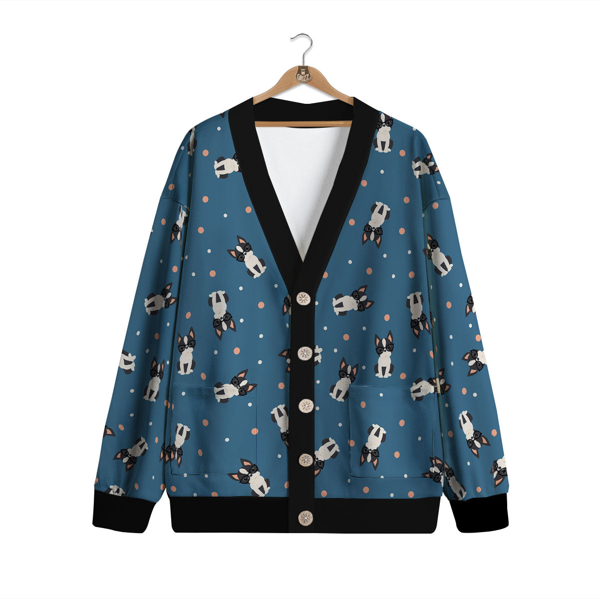 Boston Terrier Wearing Glasses Print Cardigan-grizzshop