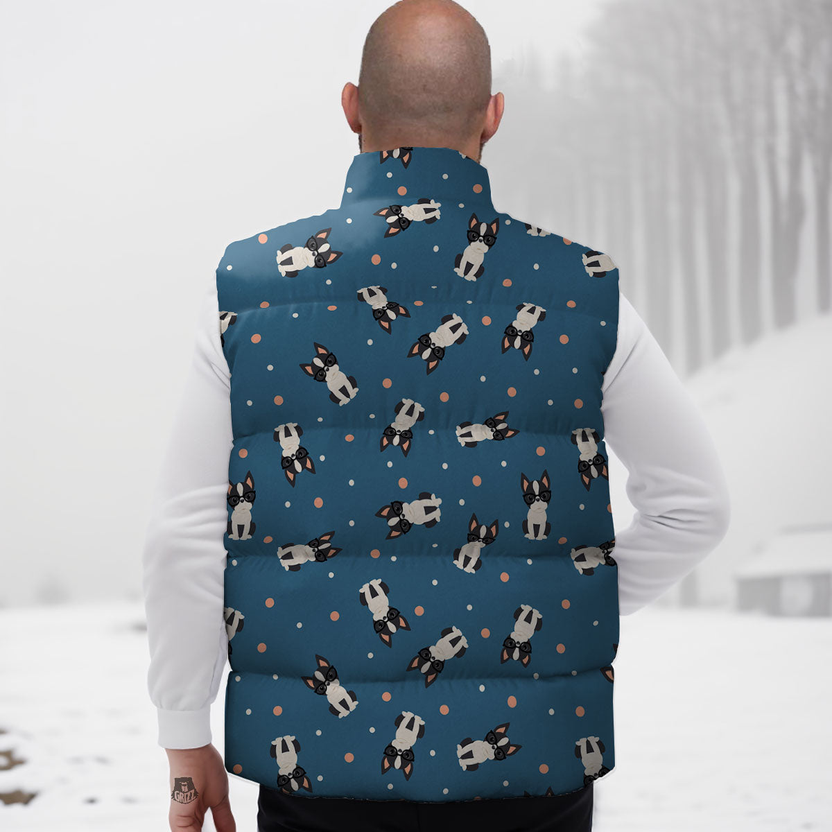 Boston Terrier Wearing Glasses Print Down Vest