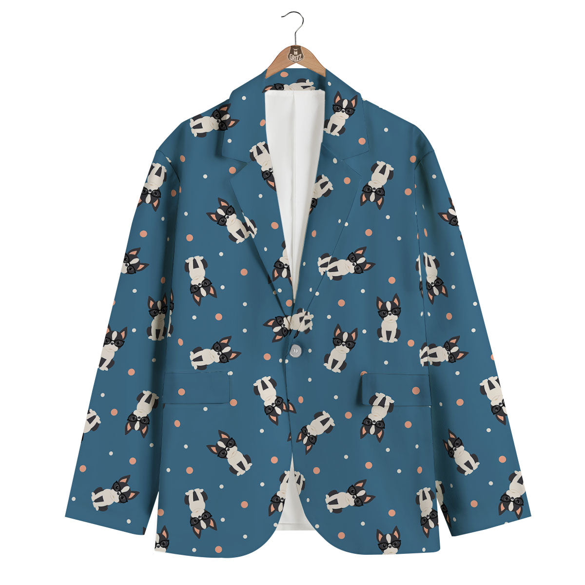 Boston Terrier Wearing Glasses Print Men's Blazer-grizzshop