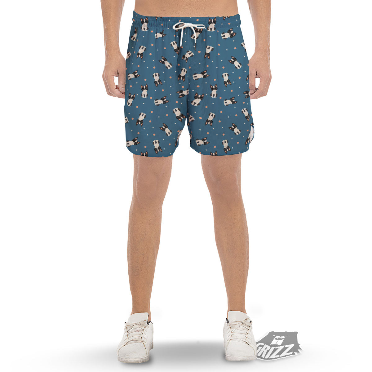 Boston Terrier Wearing Glasses Print Men's Gym Shorts-grizzshop