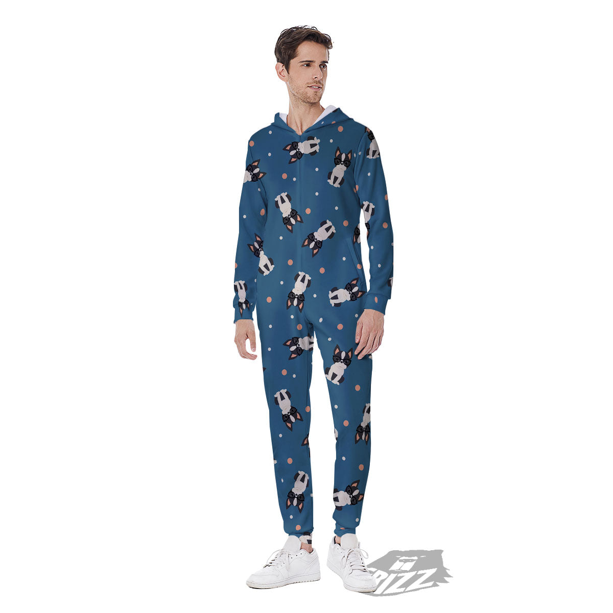Boston Terrier Wearing Glasses Print Men's Jumpsuit-grizzshop