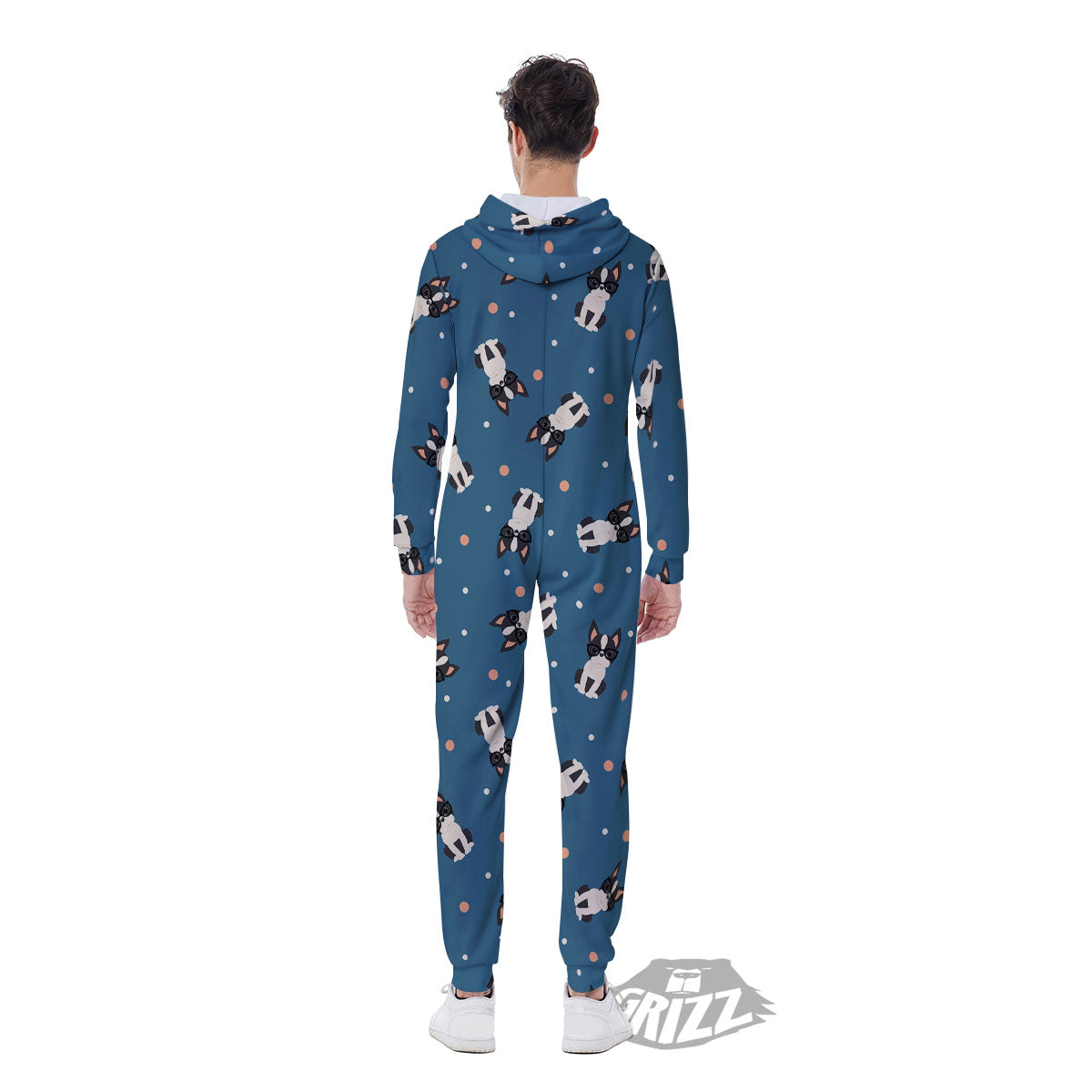 Boston Terrier Wearing Glasses Print Men's Jumpsuit-grizzshop