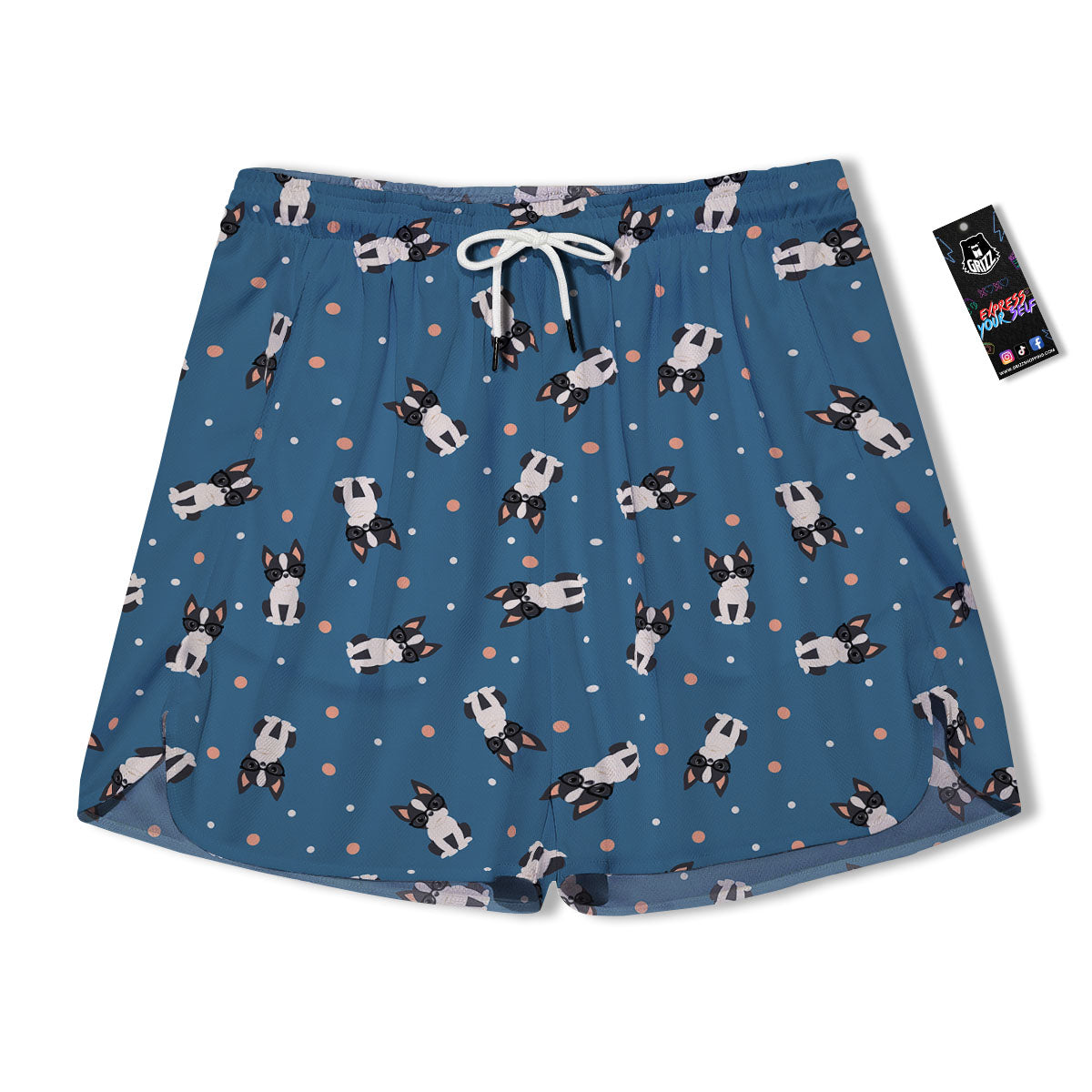 Boston Terrier Wearing Glasses Print Men's Running Shorts-grizzshop