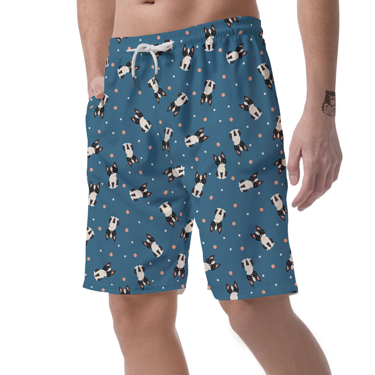 Boston Terrier Wearing Glasses Print Men's Shorts-grizzshop