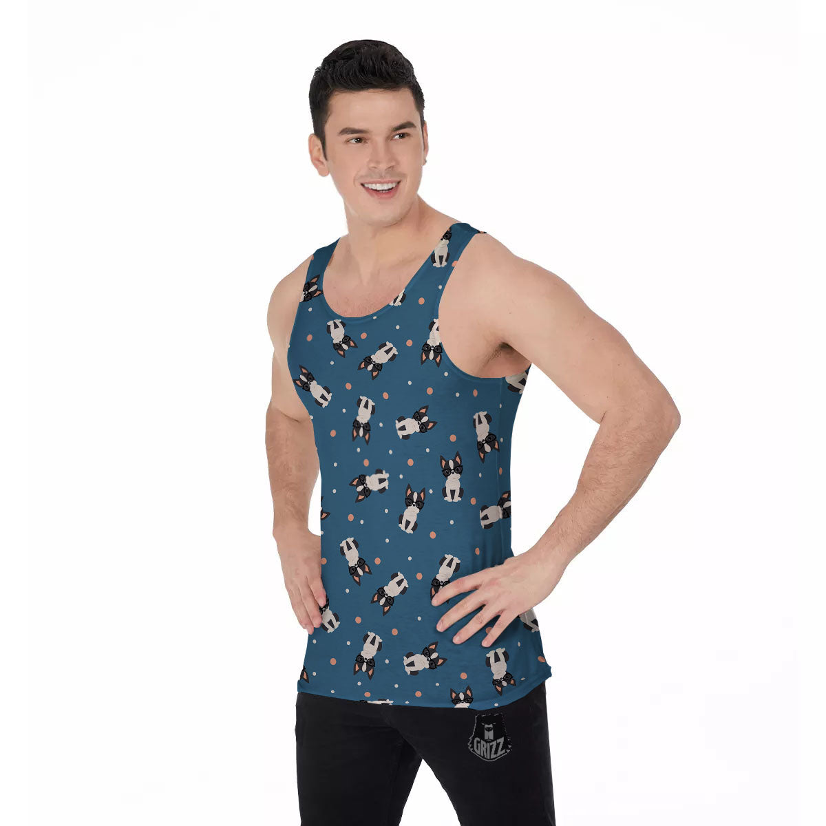 Boston Terrier Wearing Glasses Print Men's Tank Top-grizzshop
