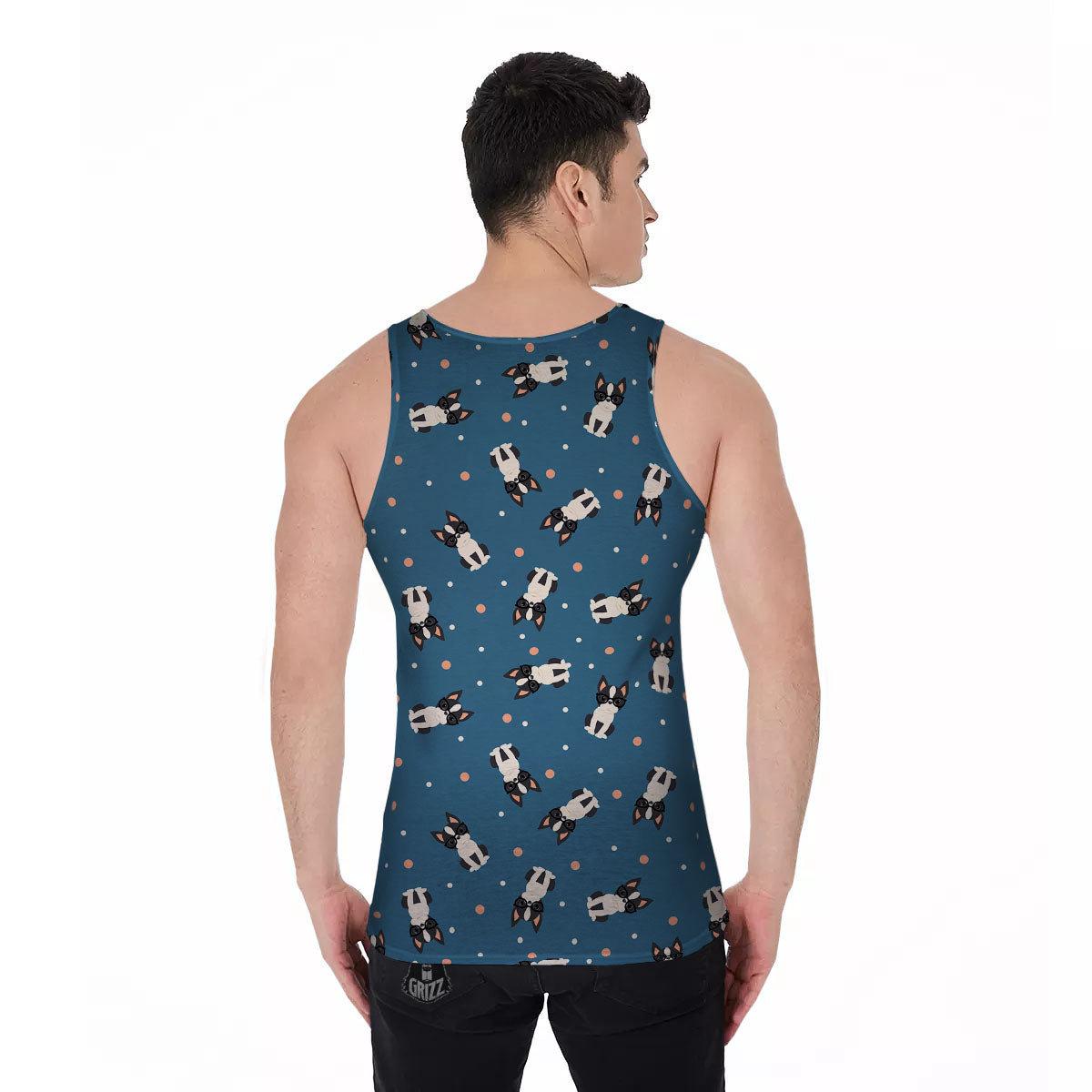 Boston Terrier Wearing Glasses Print Men's Tank Top-grizzshop