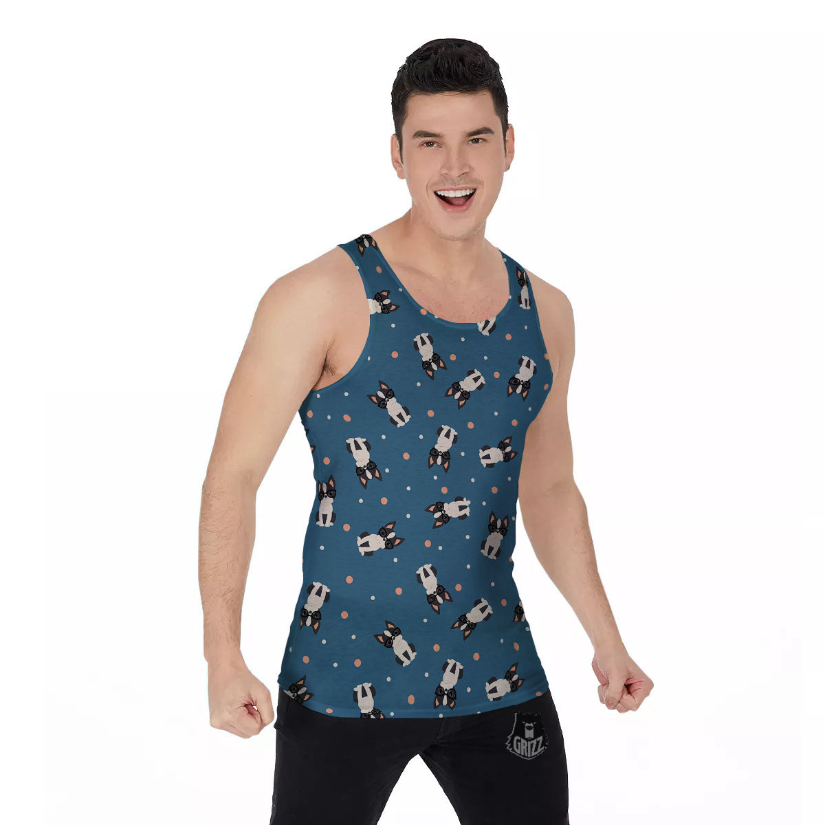 Boston Terrier Wearing Glasses Print Men's Tank Top-grizzshop