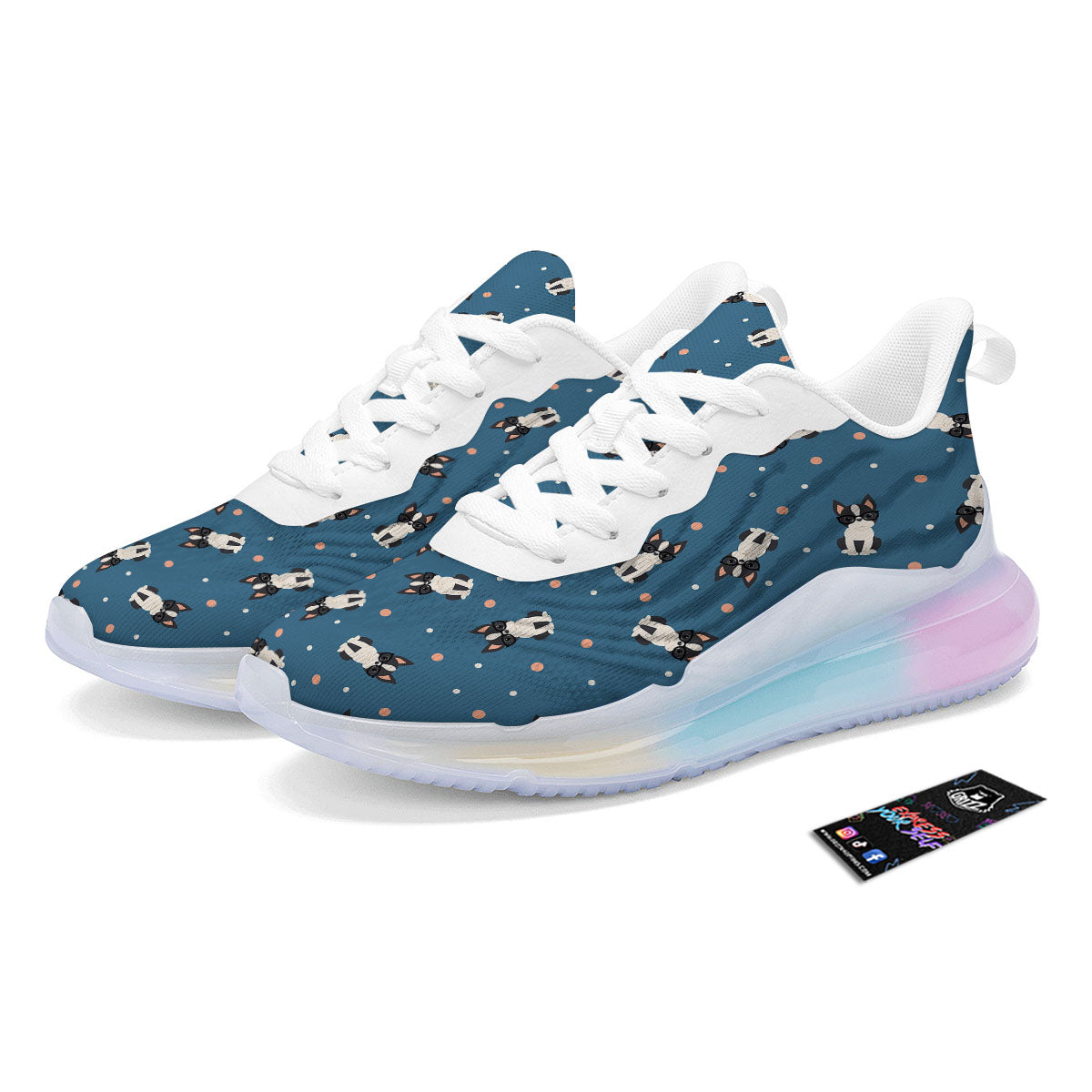 Boston Terrier Wearing Glasses Print Running Sneakers-grizzshop