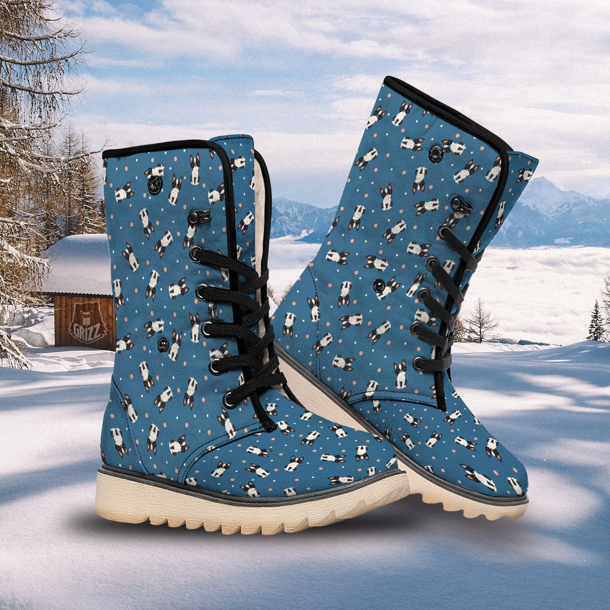 Boston Terrier Wearing Glasses Print Snow Boots-grizzshop