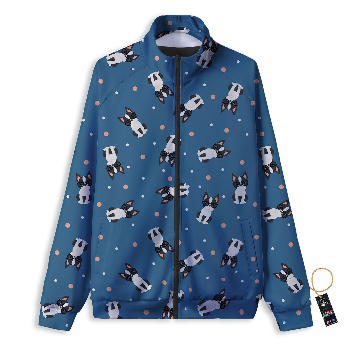 Boston Terrier Wearing Glasses Print Track Jacket-grizzshop