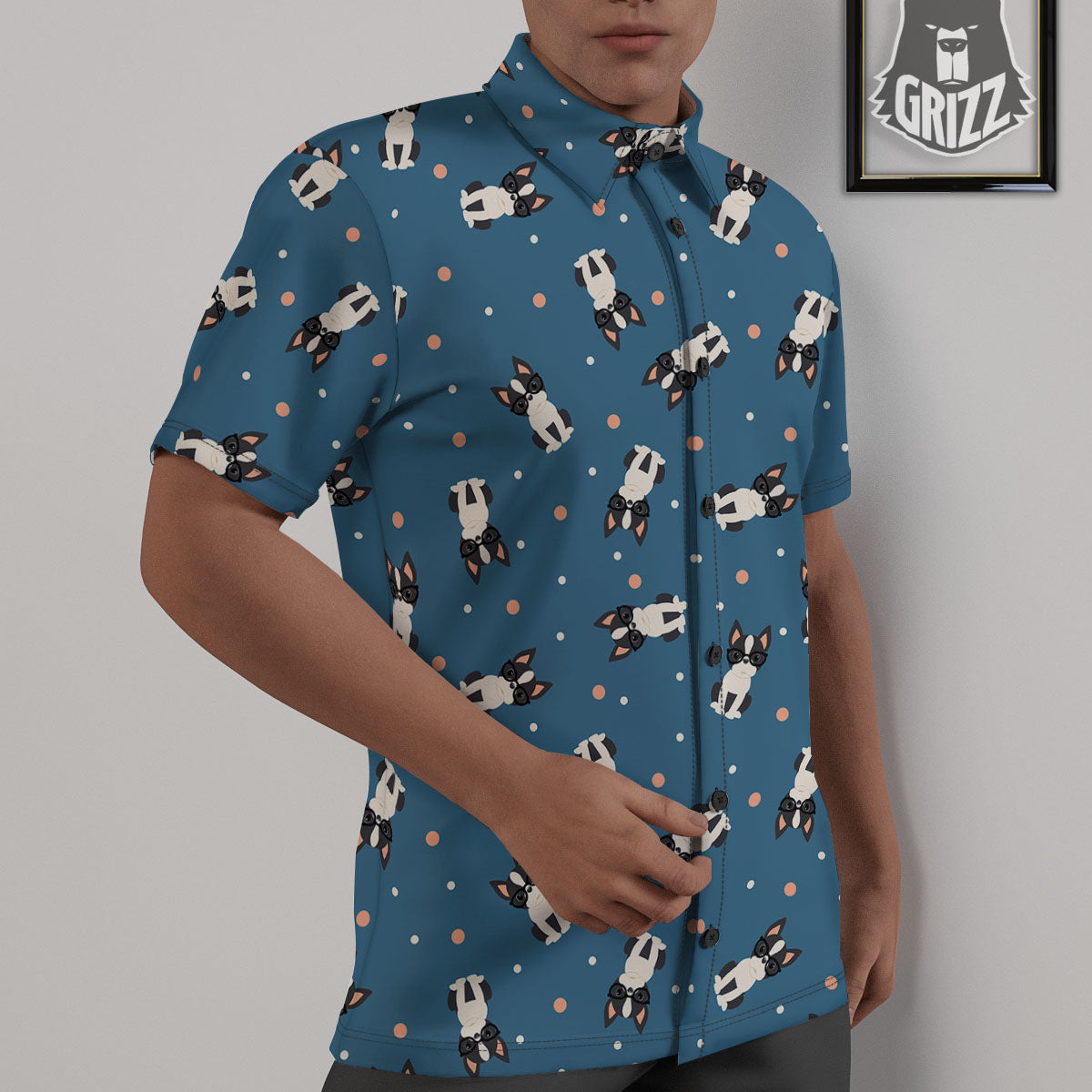 Boston Terrier Wearing Glasses Print Untucked Shirts-grizzshop