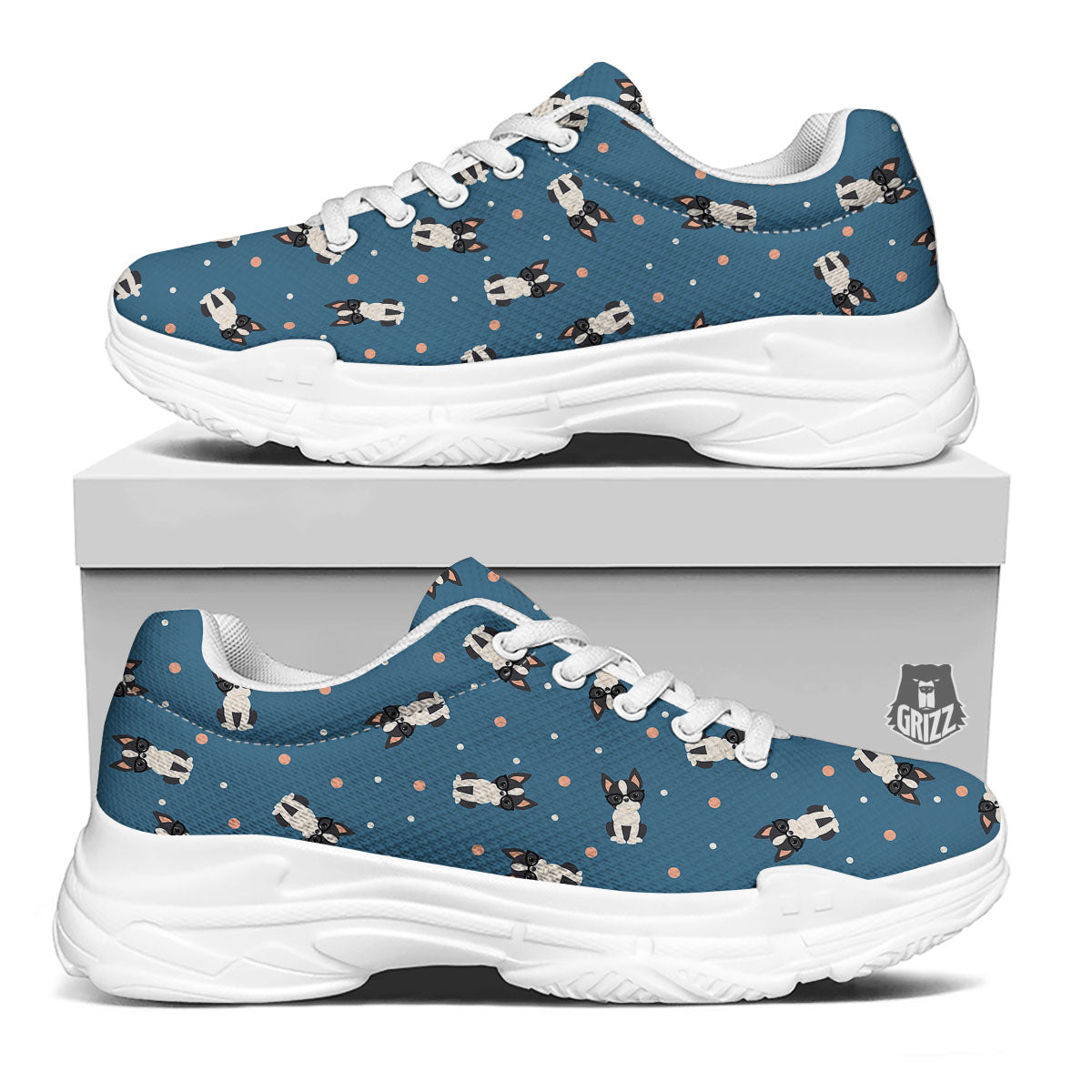 Boston Terrier Wearing Glasses Print White Chunky Shoes-grizzshop