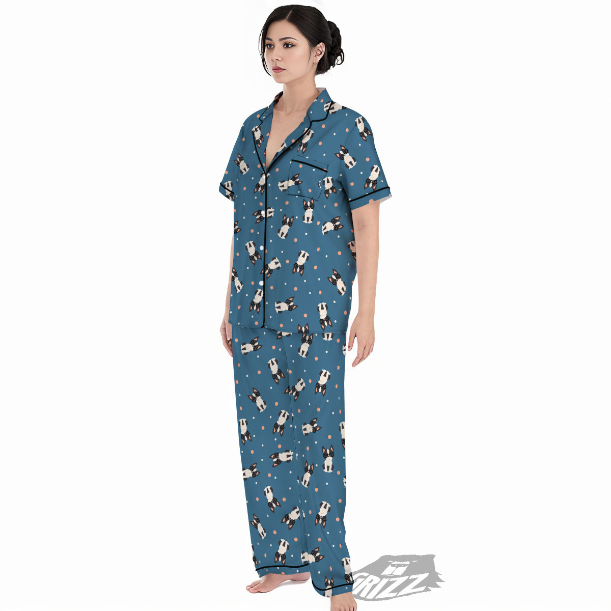 Boston Terrier Wearing Glasses Print Women's Pajamas Set-grizzshop