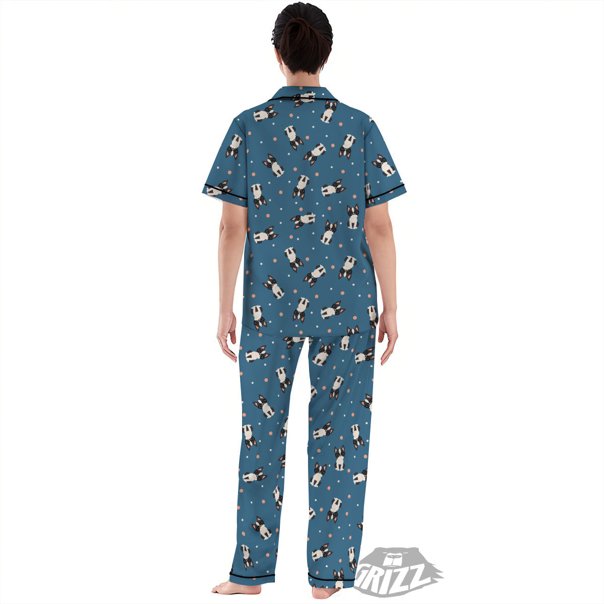 Boston Terrier Wearing Glasses Print Women's Pajamas Set-grizzshop