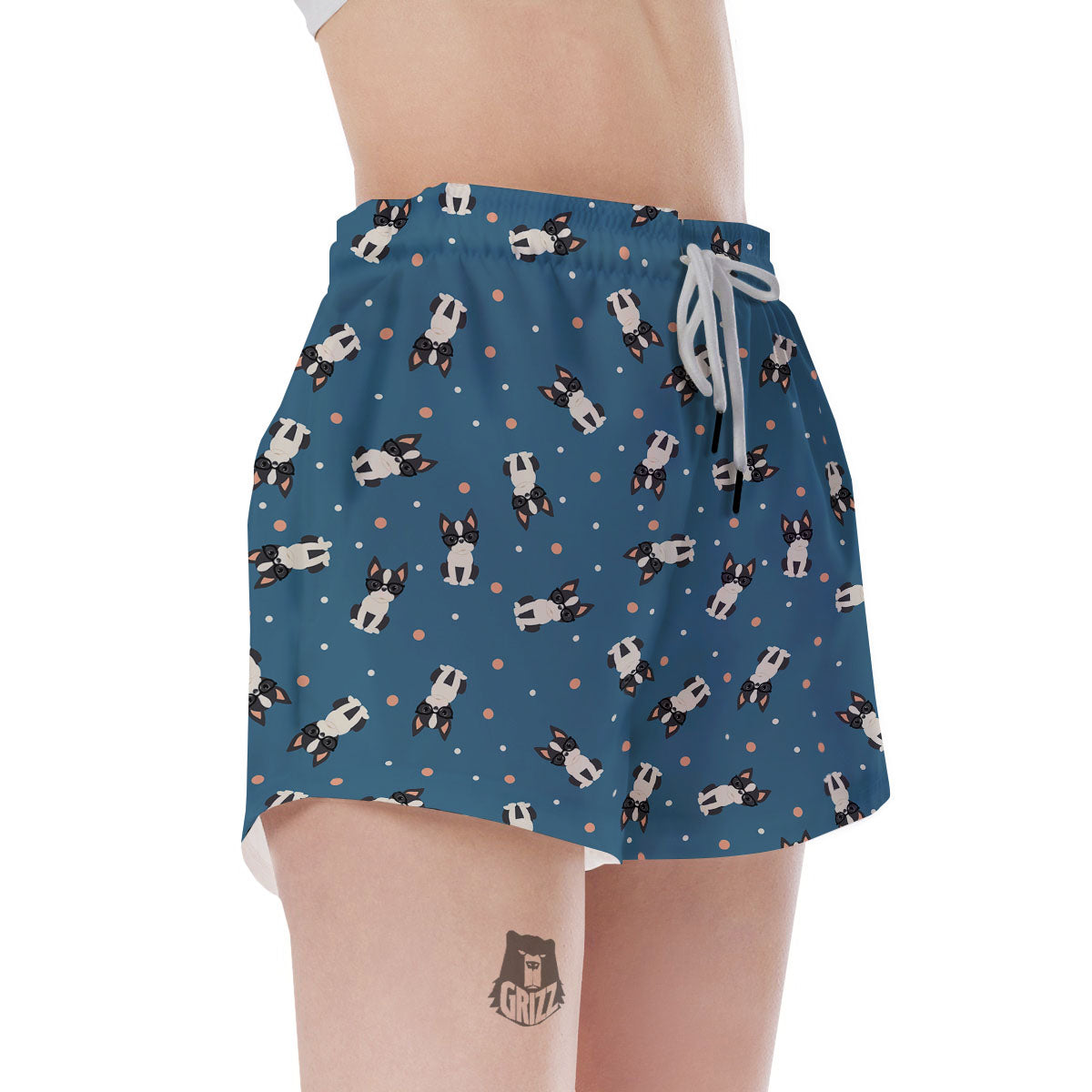 Boston Terrier Wearing Glasses Print Women's Shorts-grizzshop