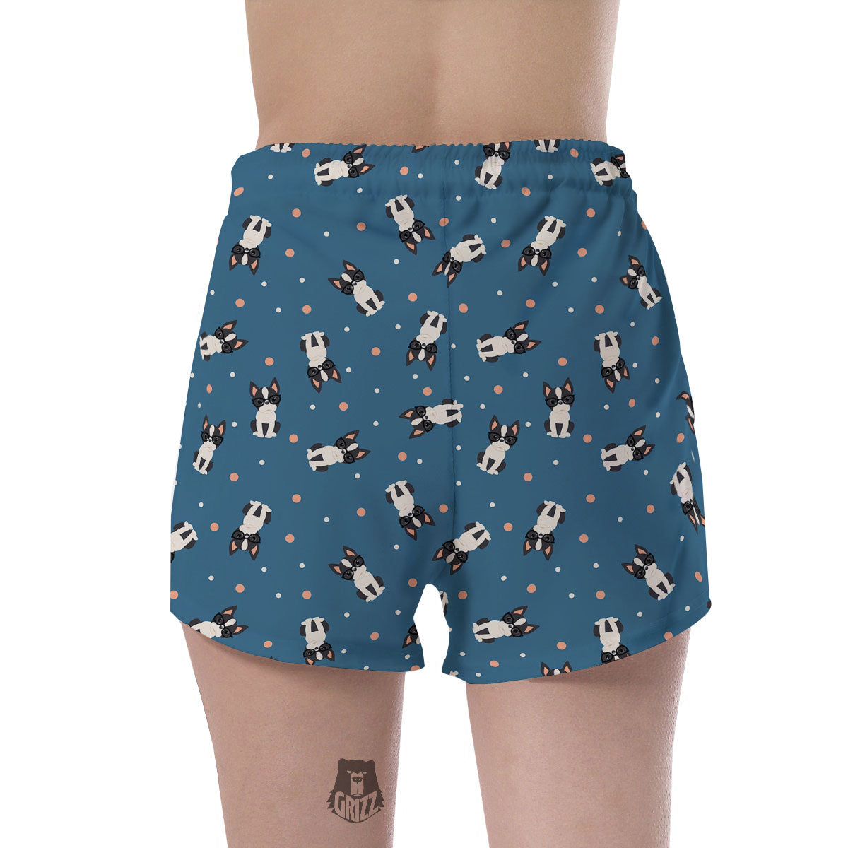 Boston Terrier Wearing Glasses Print Women's Shorts-grizzshop