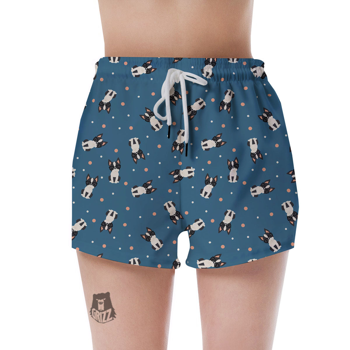 Boston Terrier Wearing Glasses Print Women's Shorts-grizzshop