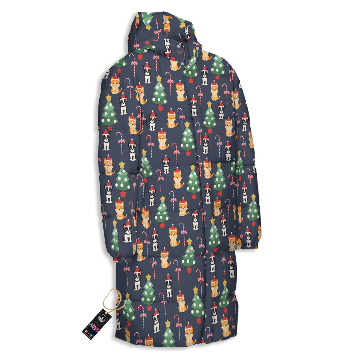 Boston Terrier And Corgi Christmas Print Long Down Jacket