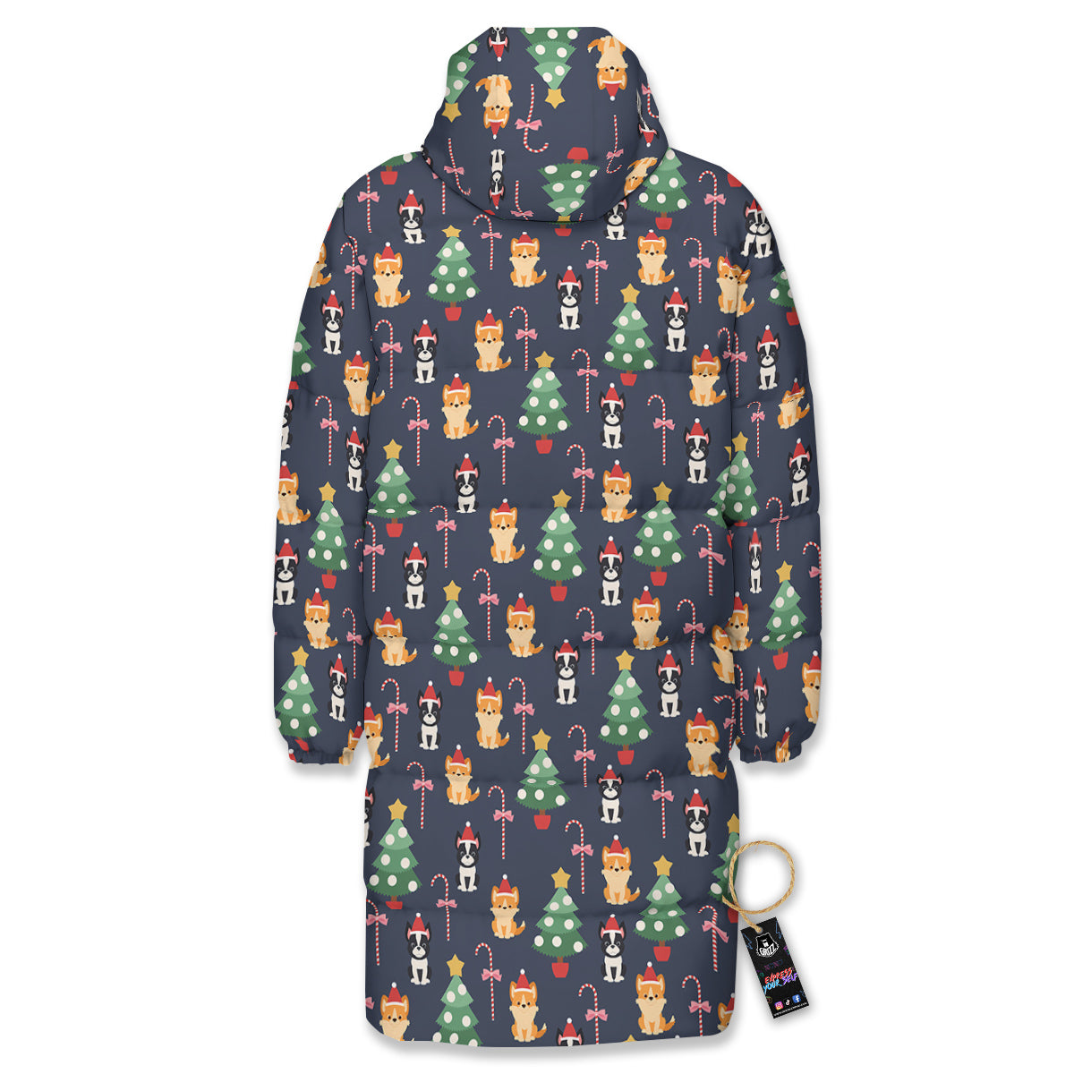 Boston Terrier And Corgi Christmas Print Long Down Jacket