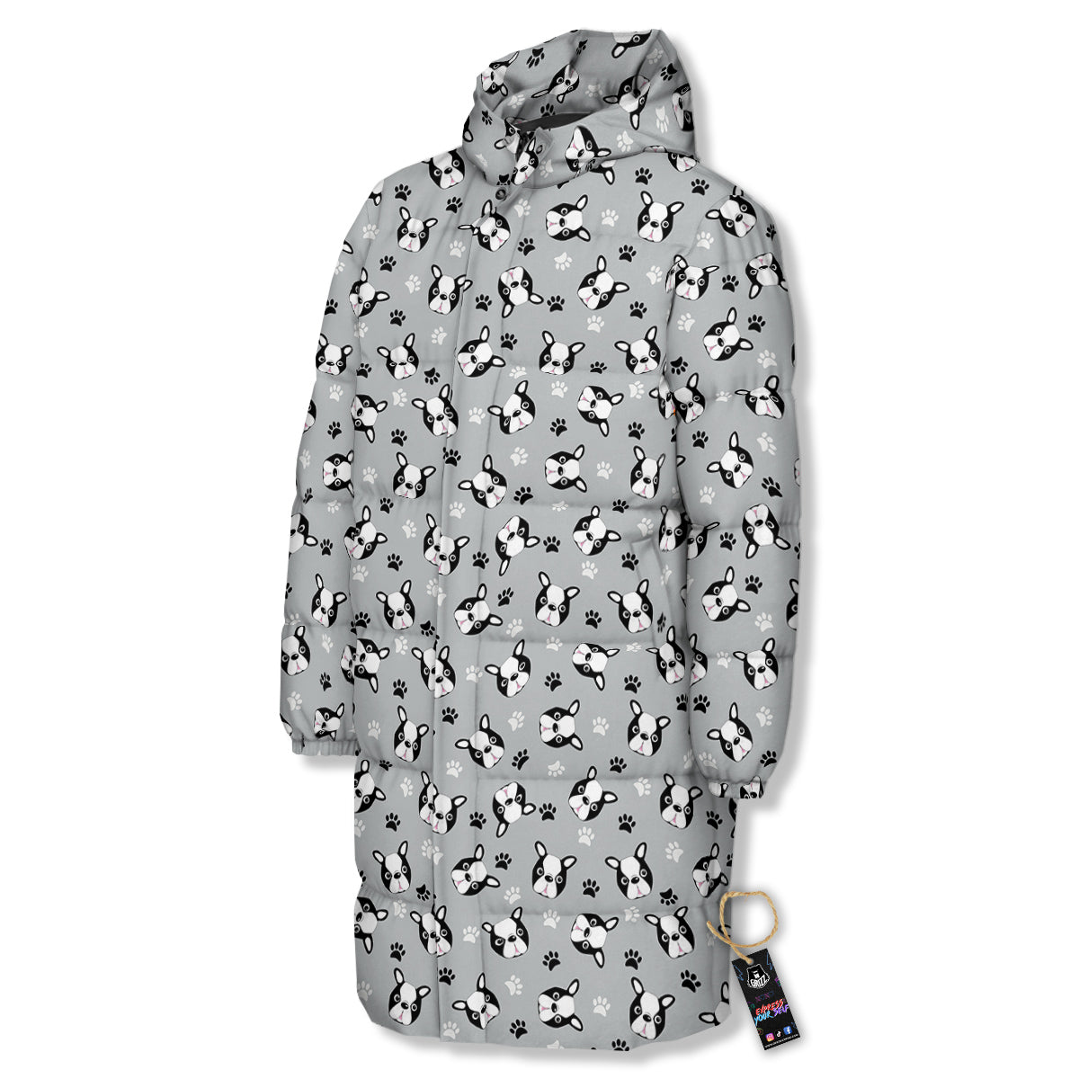 Boston Terrier Faces Cute Print Long Down Jacket